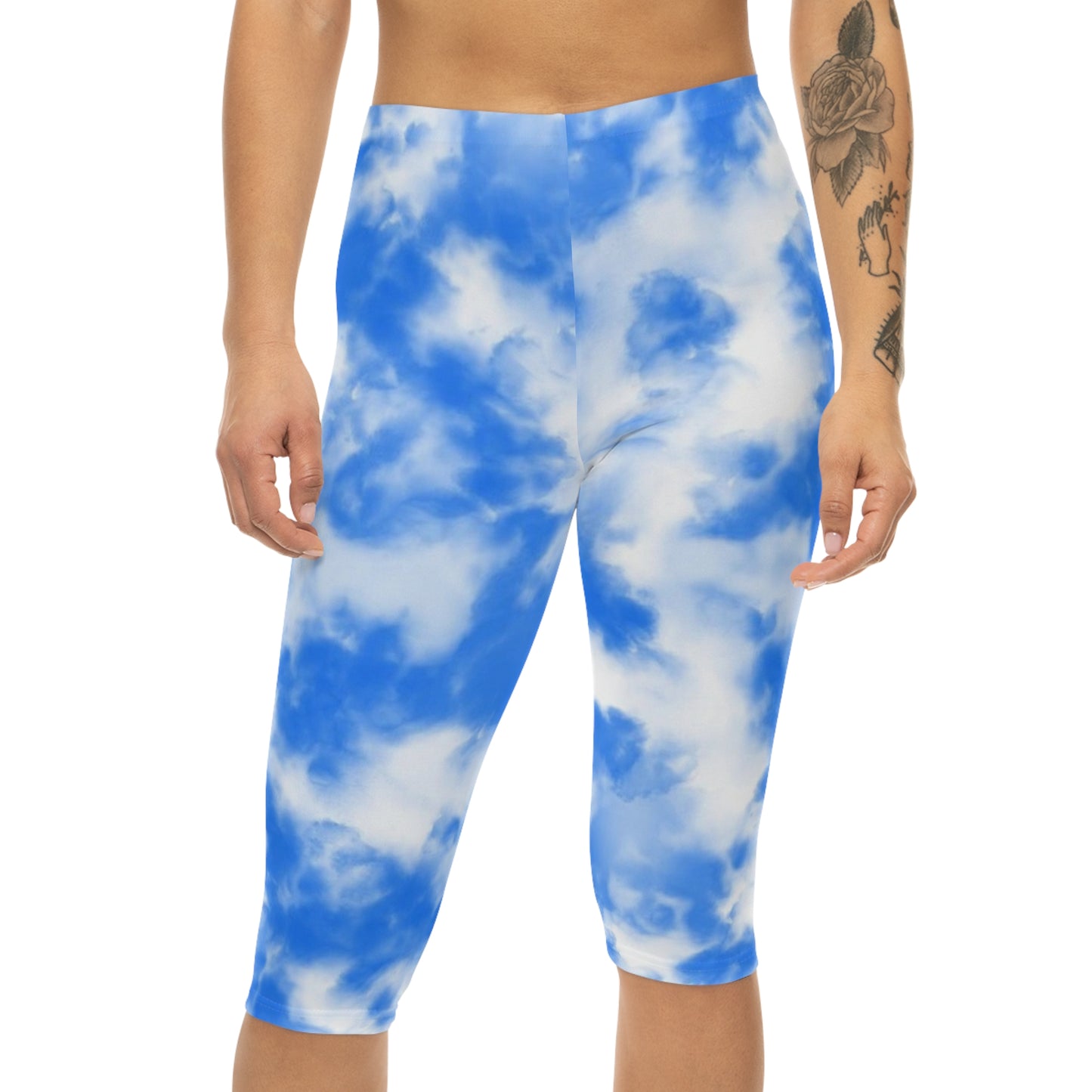 cloud sky light blue baby blue flams fire women woman girl girls tie-dye tye-die tye-dye tie-die tie die tye dye legging capris capri workout shorts pants spandex yoga colorful running