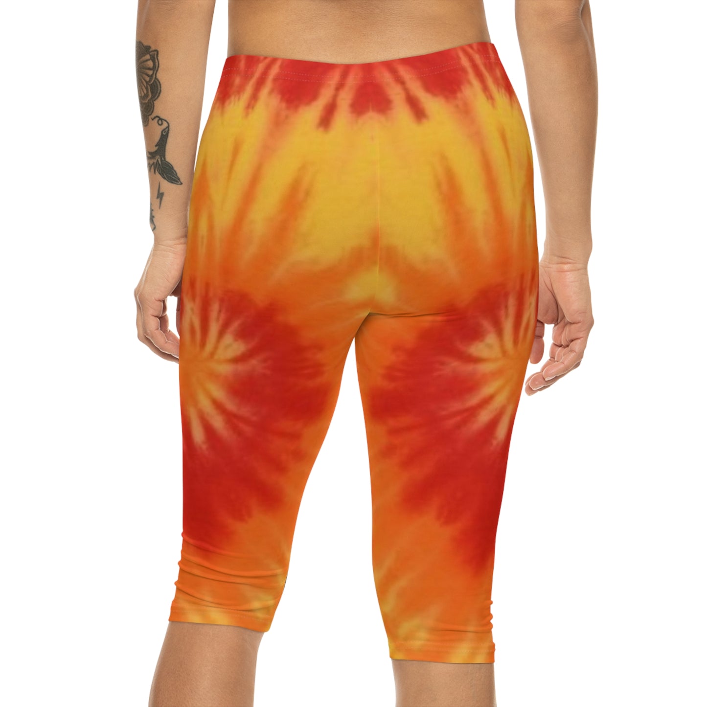 sun sunshine sunflower flame flams fire women woman girl girls tie-dye tye-die tye-dye tie-die tie die tye dye legging capris capri workout shorts pants spandex yoga colorful running