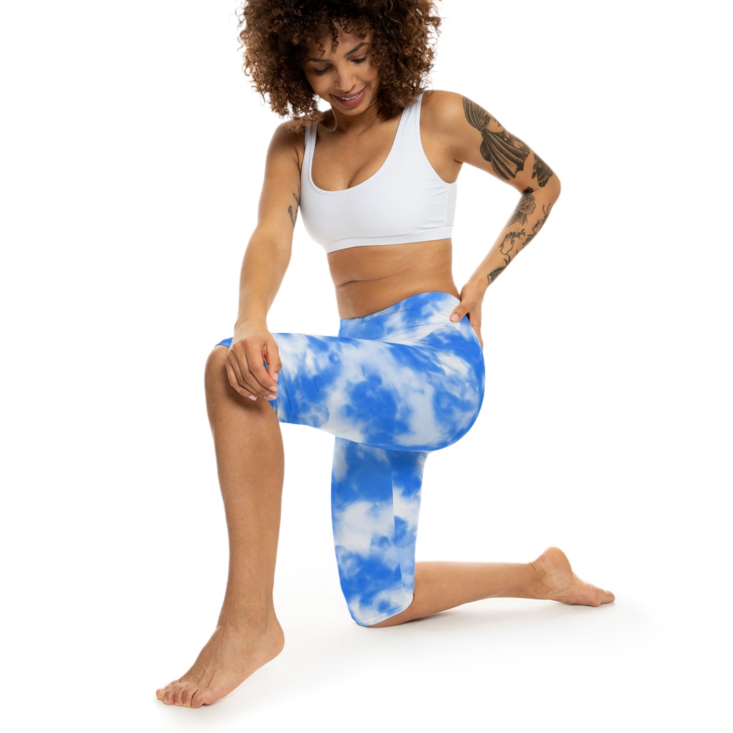 cloud sky light blue baby blue flams fire women woman girl girls tie-dye tye-die tye-dye tie-die tie die tye dye legging capris capri workout shorts pants spandex yoga colorful running