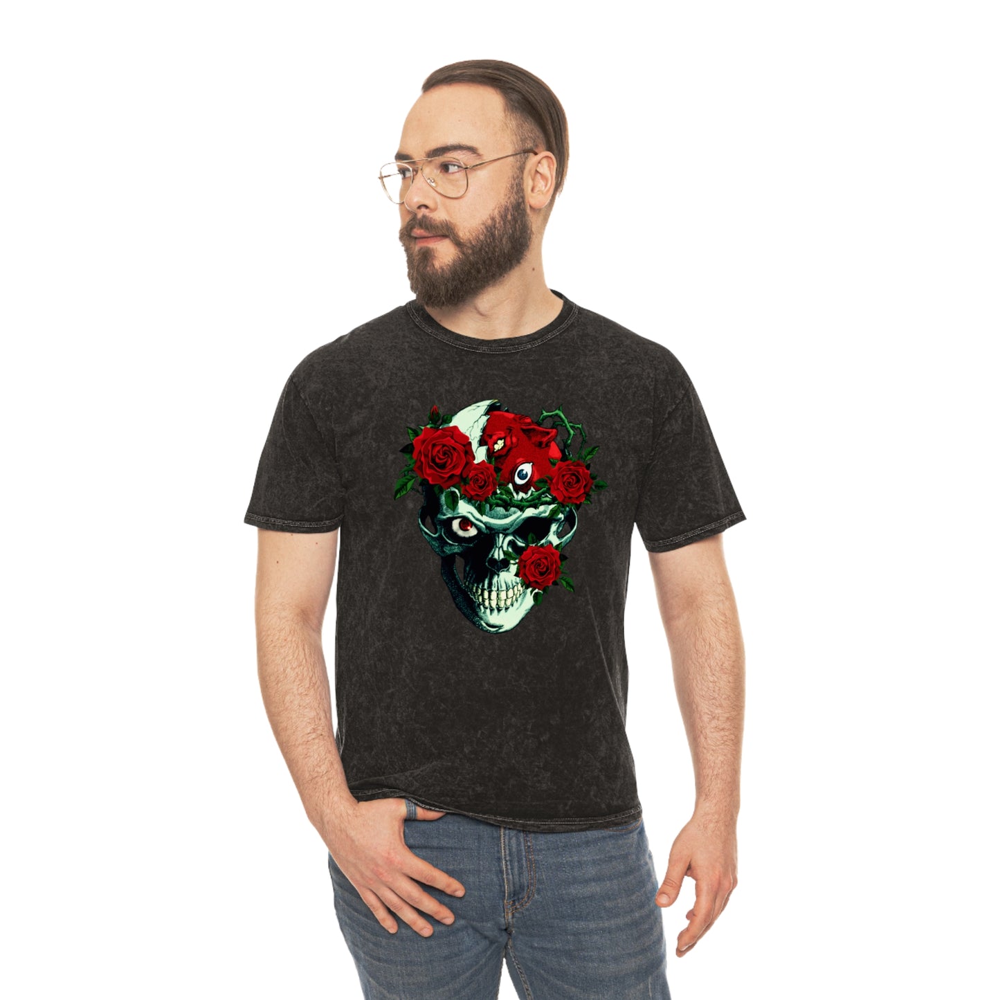 Cursed skull & roses Mineral Wash T-Shirt