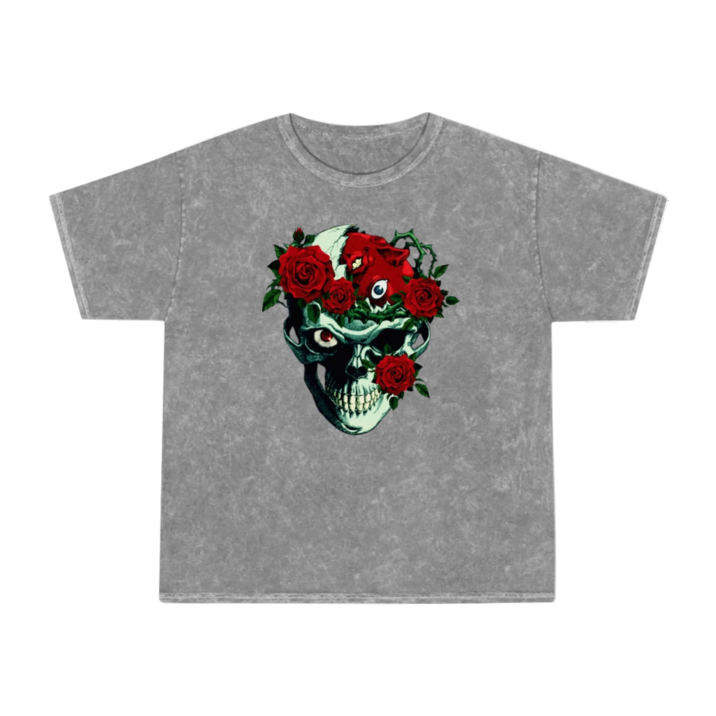 Cursed skull & roses Mineral Wash T-Shirt