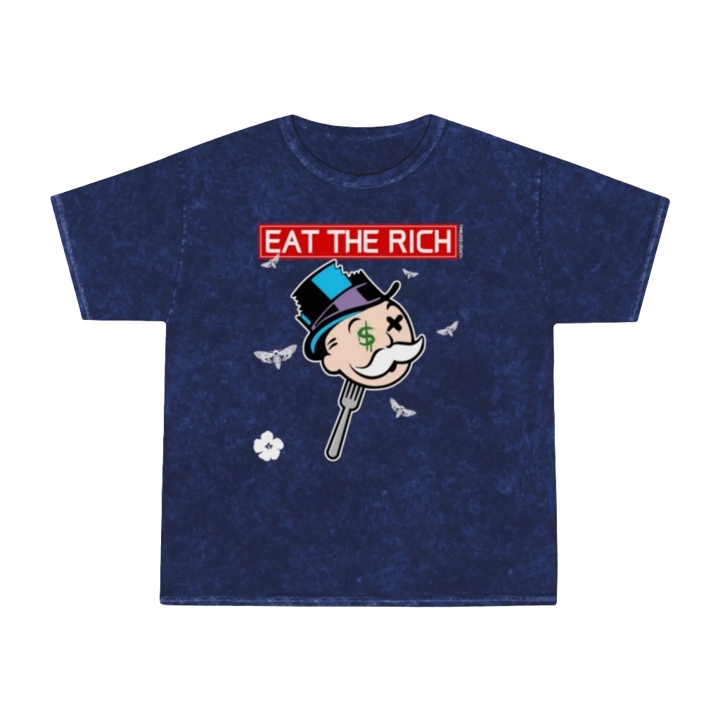 Mr.Monopoly Eat The Rich  t-shirt mineral washed tee shirt butterfly death head moth short sleeve tie dye tie-dye