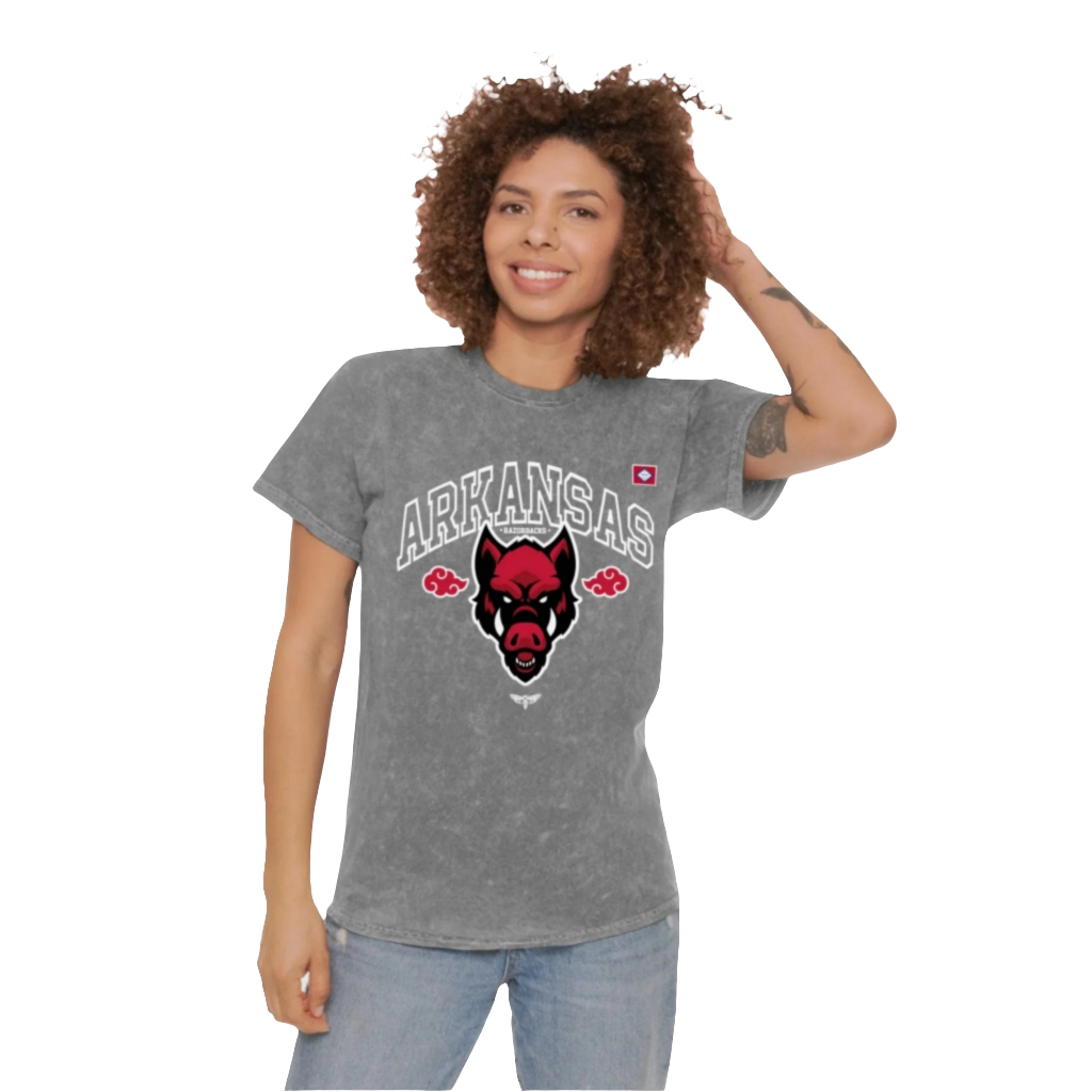 Arkansas number 7 red cloud hog t-shirt mineral washed tee shirt butterfly death head moth 