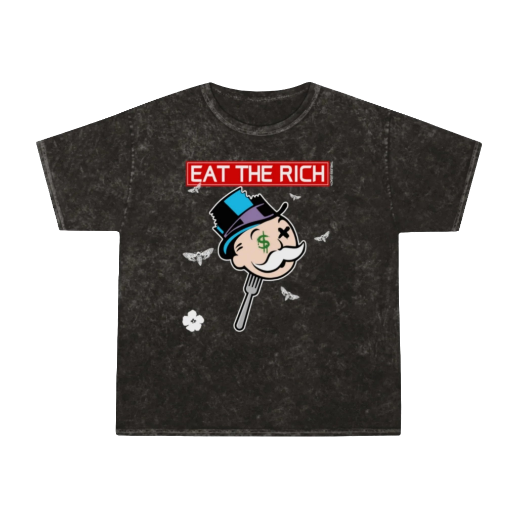 Mr.Monopoly Eat The Rich  t-shirt mineral washed tee shirt butterfly death head moth short sleeve tie dye tie-dye