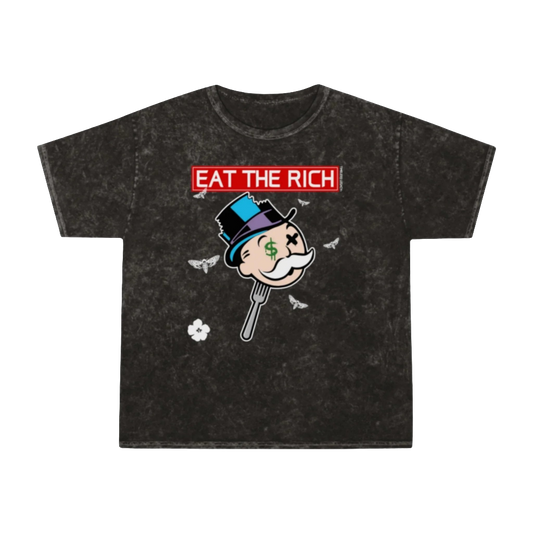 Mr.Monopoly Eat The Rich  t-shirt mineral washed tee shirt butterfly death head moth short sleeve tie dye tie-dye