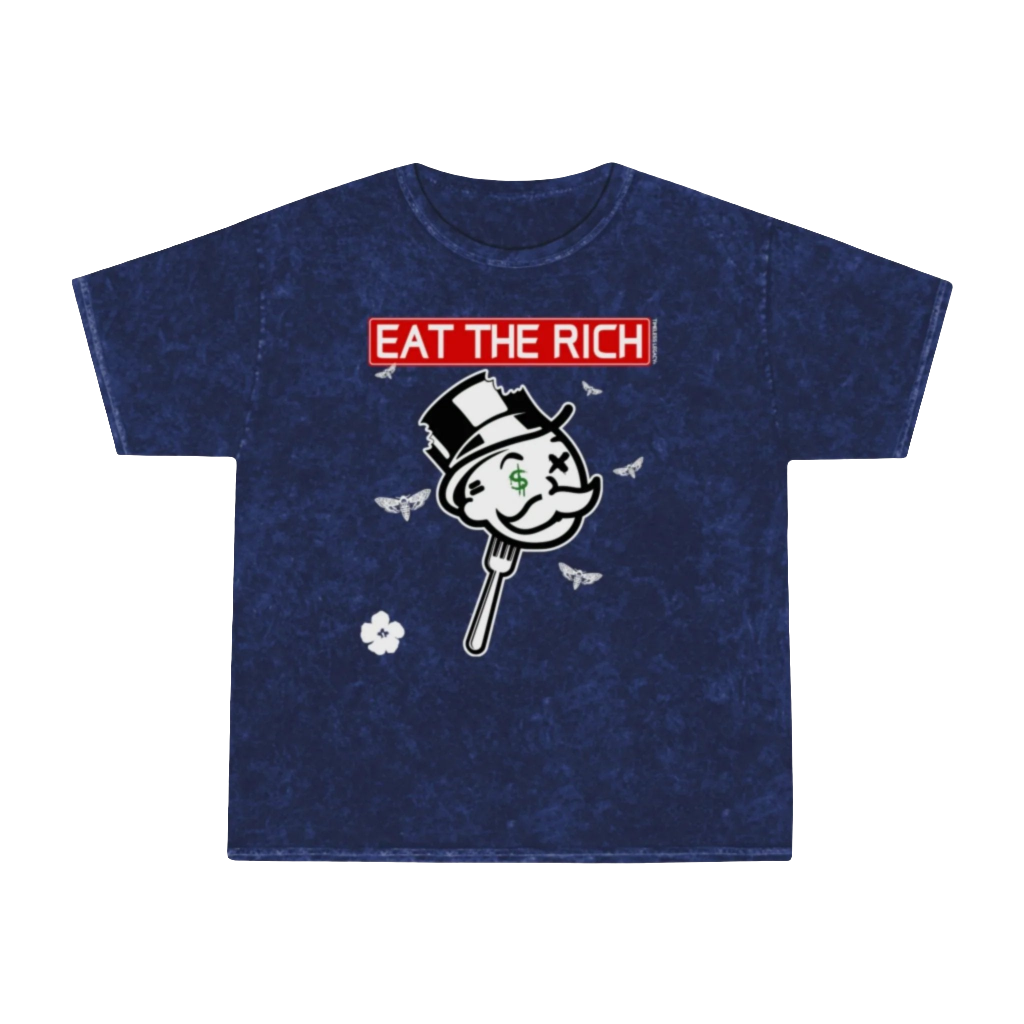 Mr.Monopoly Eat The Rich  t-shirt mineral washed tee shirt butterfly death head moth short sleeve tie dye tie-dye