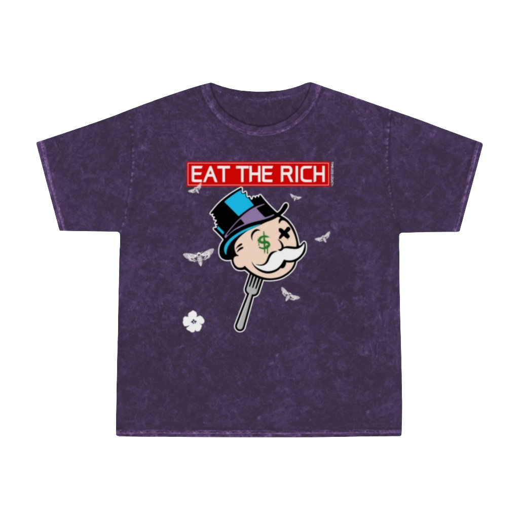 Mr.Monopoly Eat The Rich  t-shirt mineral washed tee shirt butterfly death head moth short sleeve tie dye tie-dye