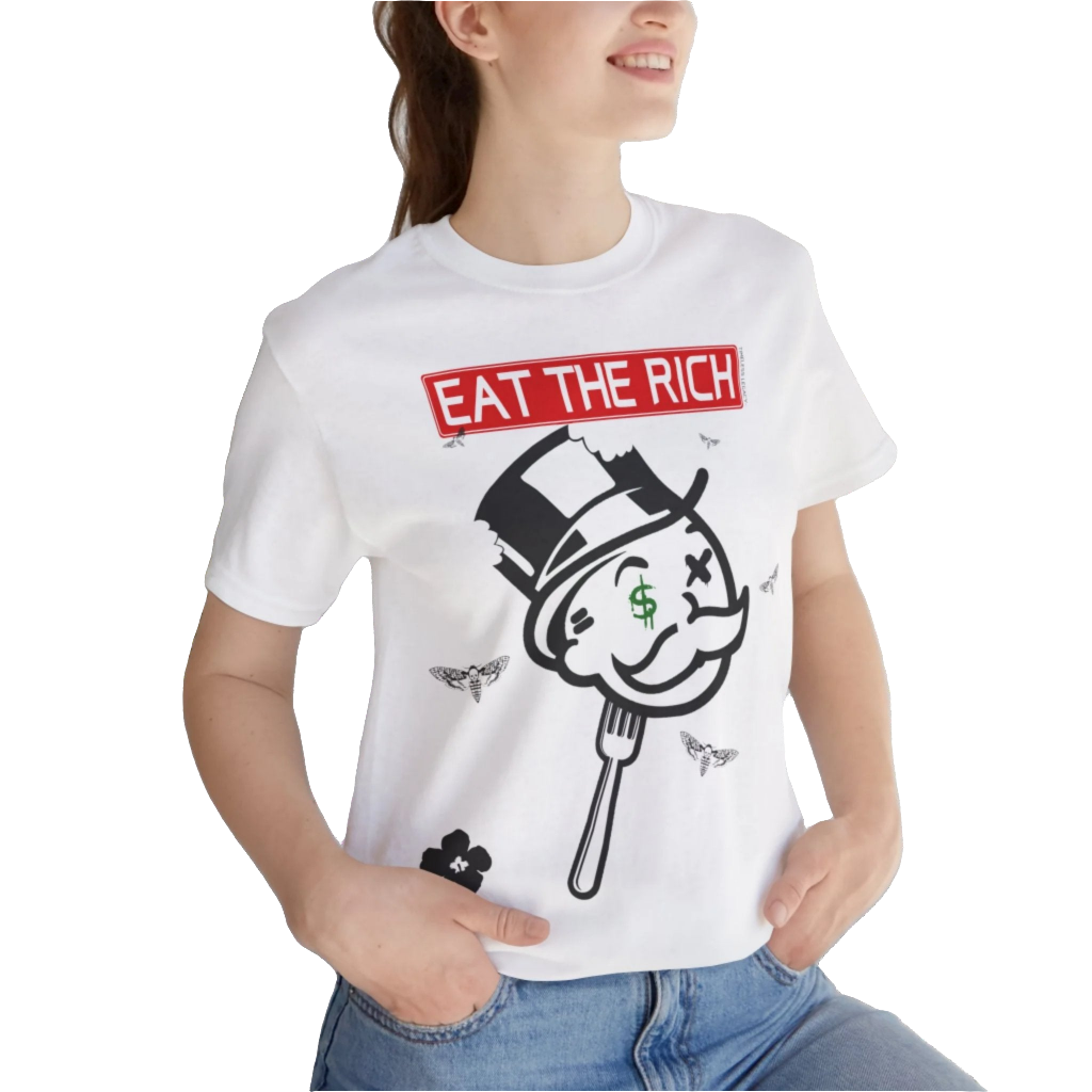 Mr.Monopoly Eat The Rich  t-shirt mineral washed tee shirt butterfly death head moth short sleeve tie dye tie-dye