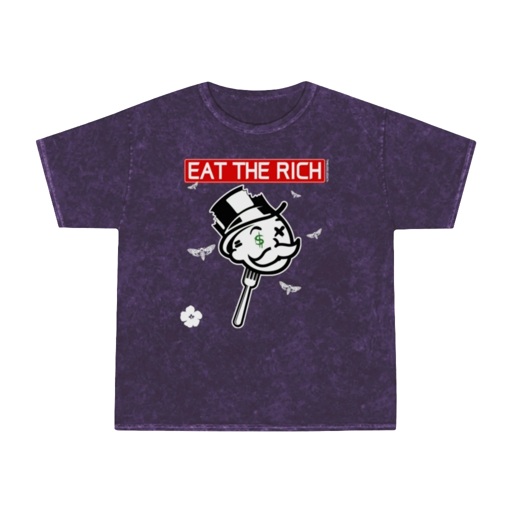 Mr.Monopoly Eat The Rich  t-shirt mineral washed tee shirt butterfly death head moth short sleeve tie dye tie-dye