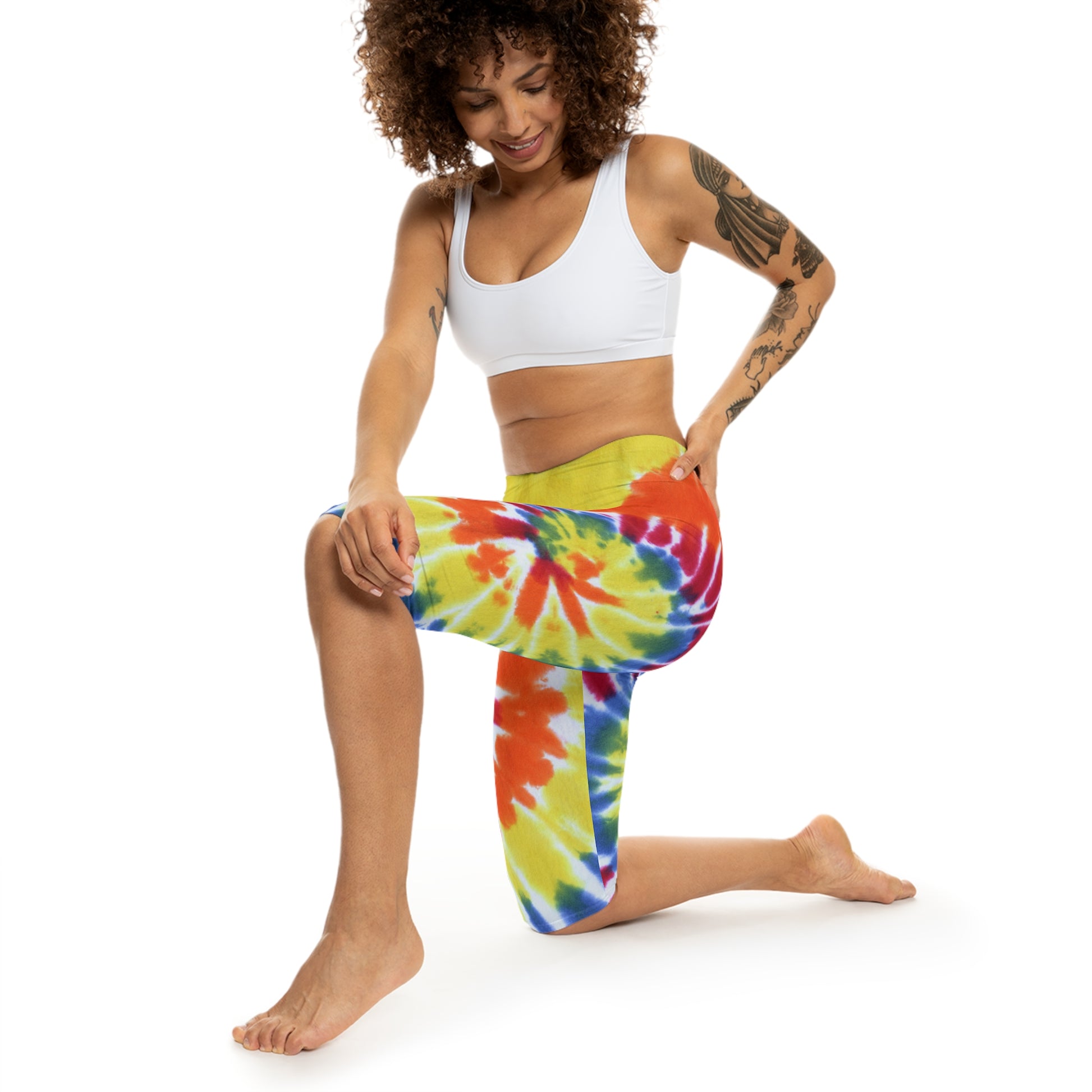 tie-dye tye-dye die-die tie die tye dye leggings capri spandex tights running yoga workout pants woman women colorful rainbow 