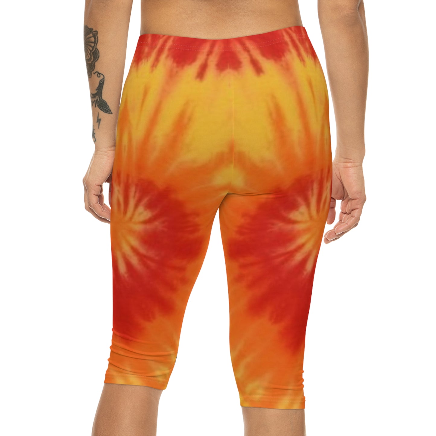 sun sunshine sunflower flame flams fire women woman girl girls tie-dye tye-die tye-dye tie-die tie die tye dye legging capris capri workout shorts pants spandex yoga colorful running 