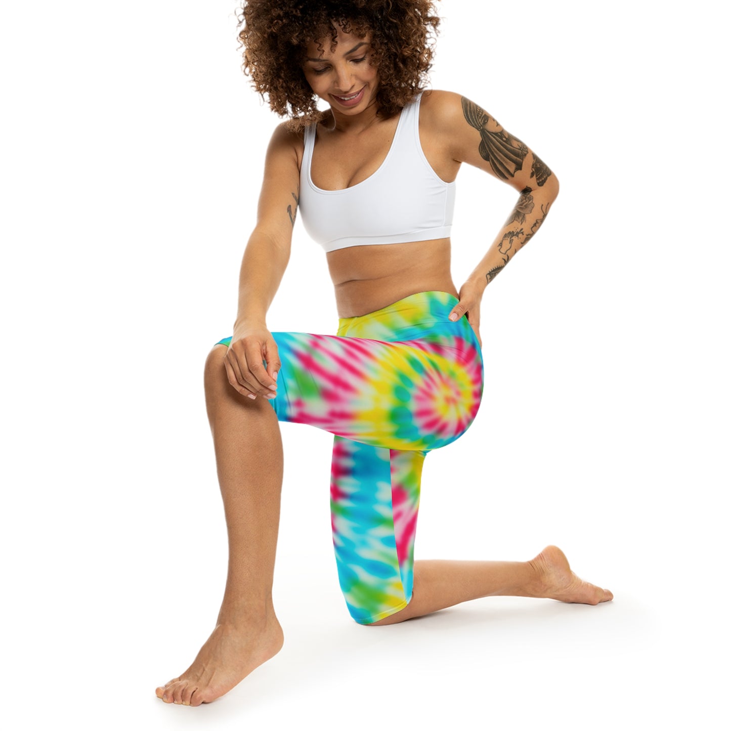 pink blue yellow women woman girl girls tie-dye tye-die tye-dye tie-die tie die tye dye legging capris capri workout shorts pants spandex yoga colorful running 