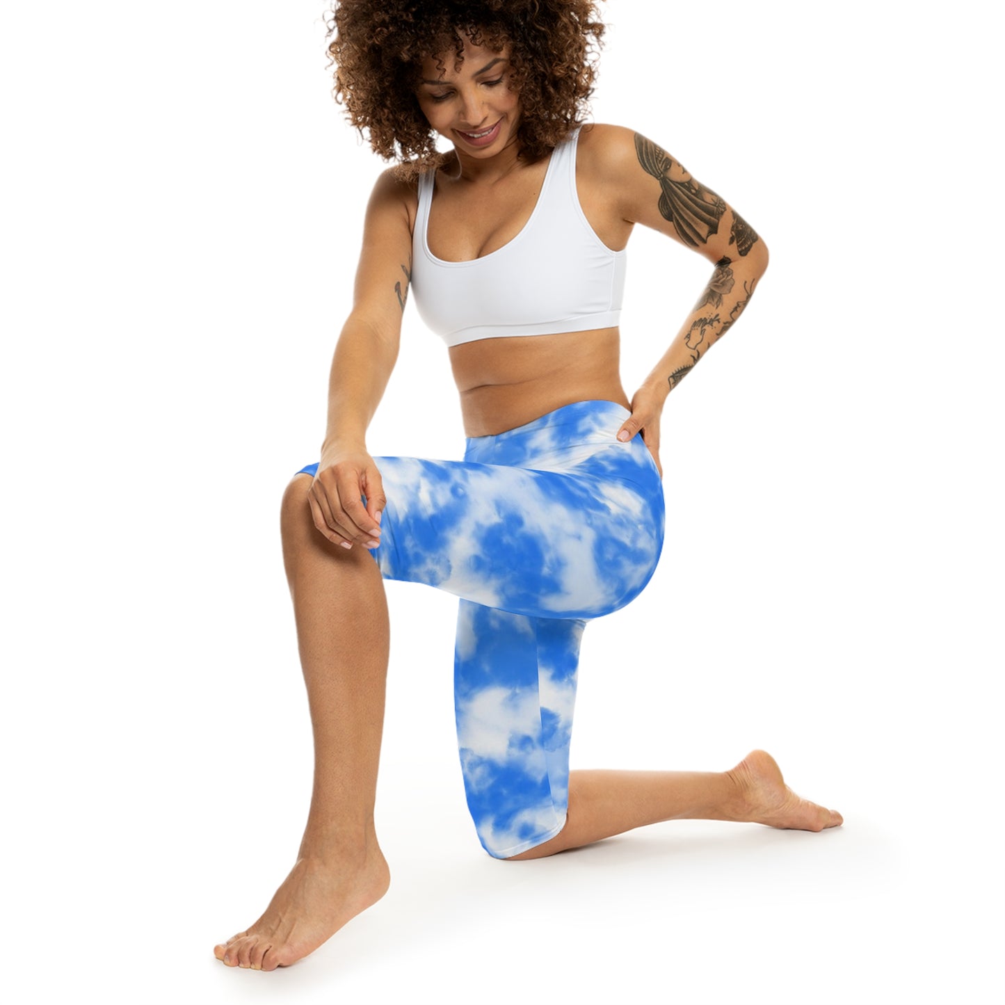 cloud sky light blue baby blue  flams fire women woman girl girls tie-dye tye-die tye-dye tie-die tie die tye dye legging capris capri workout shorts pants spandex yoga colorful running 