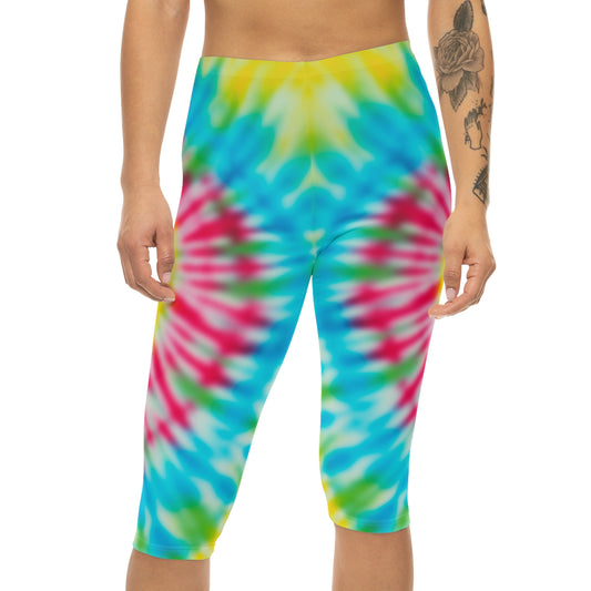 pink blue yellow women woman girl girls tie-dye tye-die tye-dye tie-die tie die tye dye legging capris capri workout shorts pants spandex yoga colorful running 