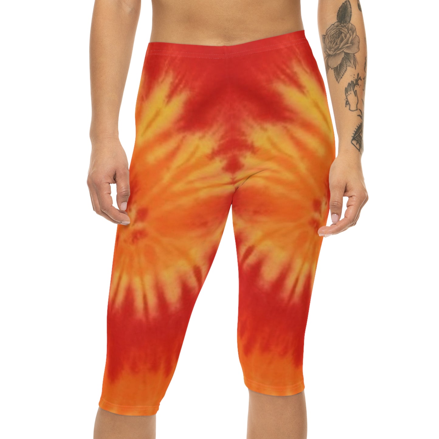 sun sunshine sunflower flame flams fire women woman girl girls tie-dye tye-die tye-dye tie-die tie die tye dye legging capris capri workout shorts pants spandex yoga colorful running 